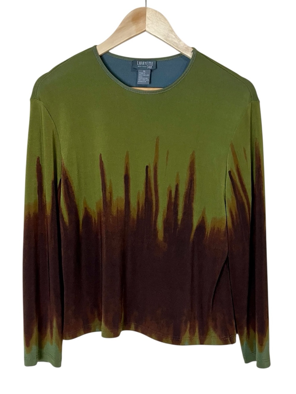 Lafayette 148 Earthtone Tie Dye Knit Long Sleeve Crew Neck Top Size XL